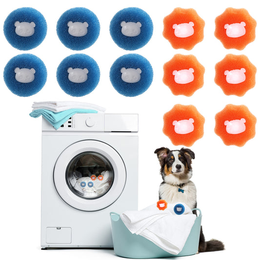 simarro12 PCS Pet Hair Remover for Laundry, Washing Machine Hair Catcher, Reusable Dog CatPet Hair Remover, Pet Hair Catcher for Clothes, Bedding (Orange+Blue)