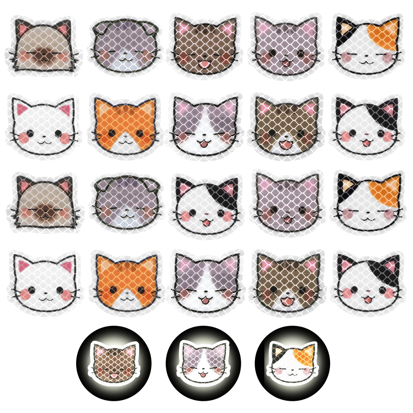 Yuanchu 20Pcs Reflective Stickers, High Visibility Adhesive Cute Stickers Warning Reflective Sticker Waterproof Safety Helmet Cat Sticker for Bike Reflective Decals for Helmet Bicycle Car Stroller