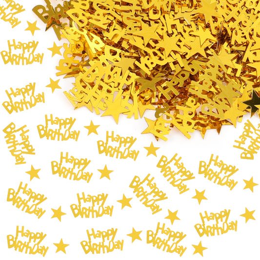 LXUEJIE Gold Happy Birthday Confetti, Gold Star Birthday Table Paper Confetti Scatter Party Decorations Glitter Paper for Table(0.06 lbs)