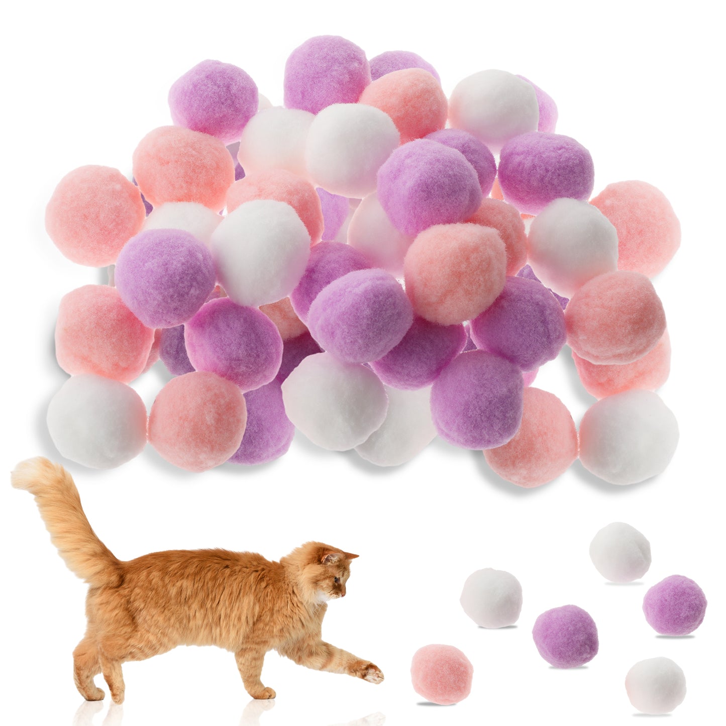 Yuanchu 30Pcs Cat Ball Toy, Soft Cat Pom Pom Balls Interactive Cat Balls Mix Color Plush Cat Toy Ball for Cat Training and Play 3cm/1.18in Cat Balls Toys for Indoor Cats Kitten Pursue Roll Fetch(Pink)