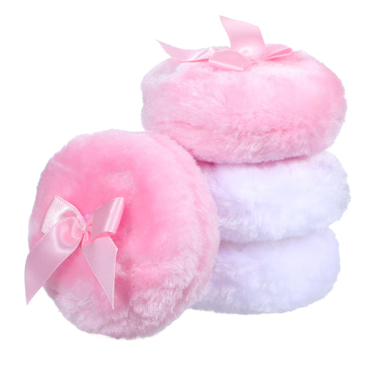 HJZHII 4PCS Large Fluffy Powder Puff, 3.5 Inch Round Soft Body Powder Puffs Reusable Dusting Powders Puff with Ribbon Bow Handle Makeup Body Applicator for Women Girls(Color B)