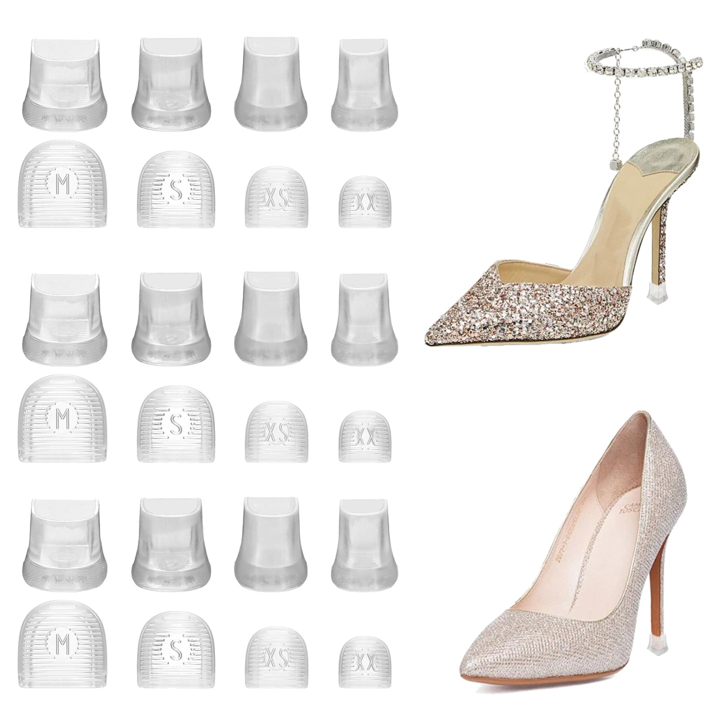 BOHUIZ 12 Pairs Heel Caps for High Heels, 4 Sizes Clear U Shape Anti-Slip Noise Reducing High Heel Protector Replacement Tip Covers for Stiletto and Pumps Outdoor Events
