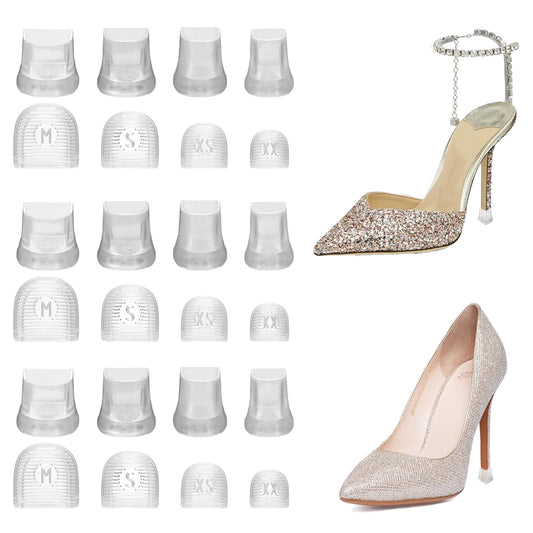 BOHUIZ 12 Pairs Heel Caps for High Heels, 4 Sizes Clear U Shape Anti-Slip Noise Reducing High Heel Protector Replacement Tip Covers for Stiletto and Pumps Outdoor Events