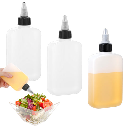 BOHUIZ 3 Pcs Small Oil Dispenser Bottle for Camping and Kitchen, 120ml/4oz Mini Leak-Proof Squeeze Liquid Condiment Bottle with Twist Top Cap Reusable Small Travel Oil Containers
