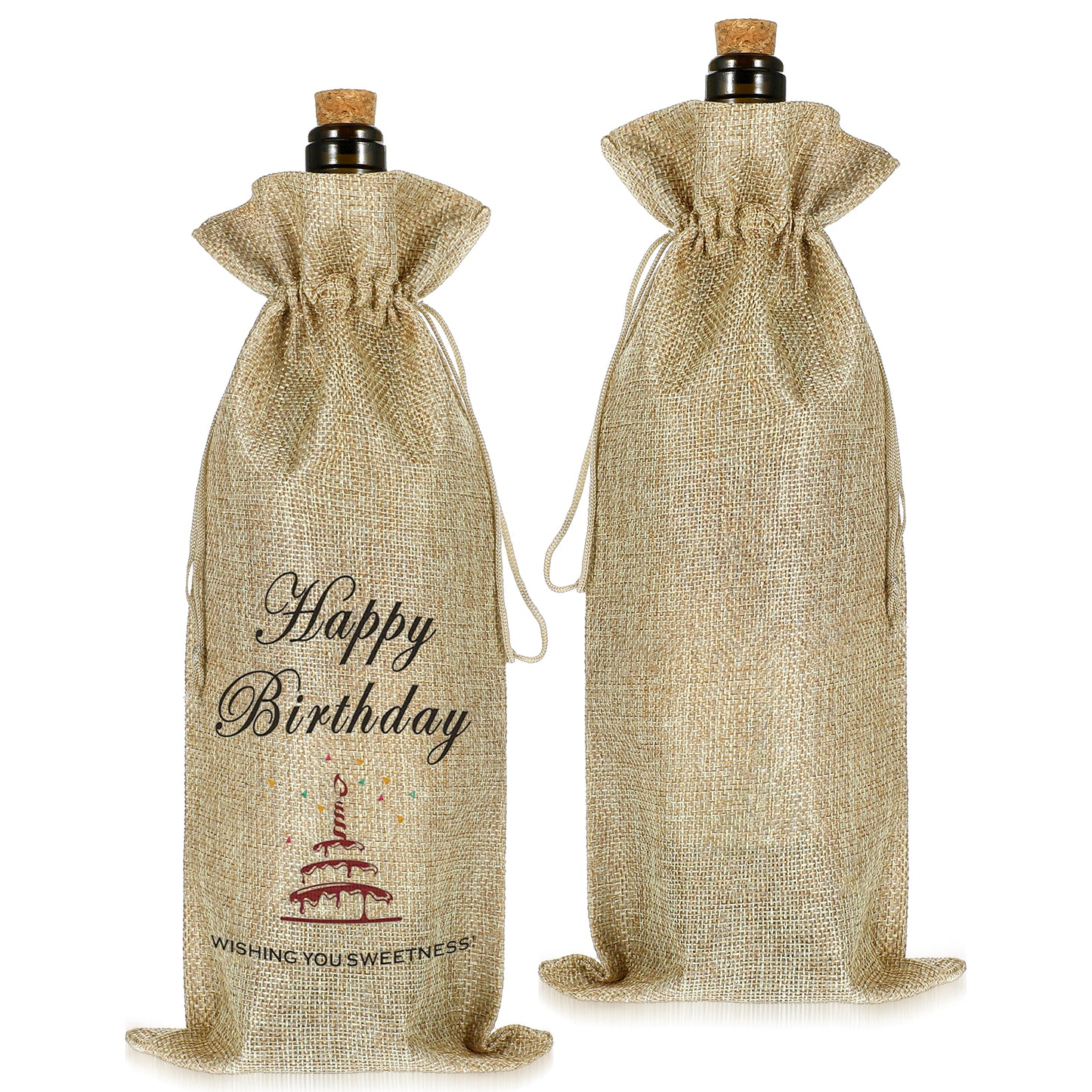 AOZUO Pack of 2 Jute Wine Bags, Jute Bag, Wine Bag, Gift Wrapping, Reusable Hessian Wine Gift Bag, Wine Bottle Bag, Wine Bag for Christmas, Wedding, Birthday (A)
