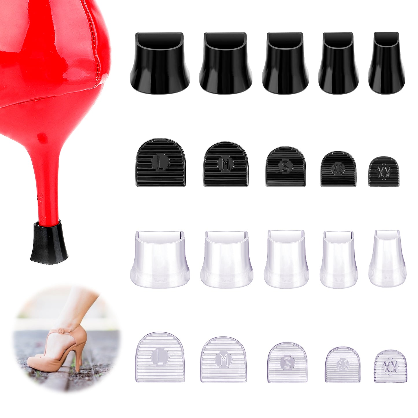 Molain High Heel Protectors 10 Pairs Heel Repair Caps Covers & Heel Stoppers 5 Sizes Heel Cover Perfect for Wedding, Grass, Gravel, Wetlands Outdoor Events (XXS, XS, S, M, L)