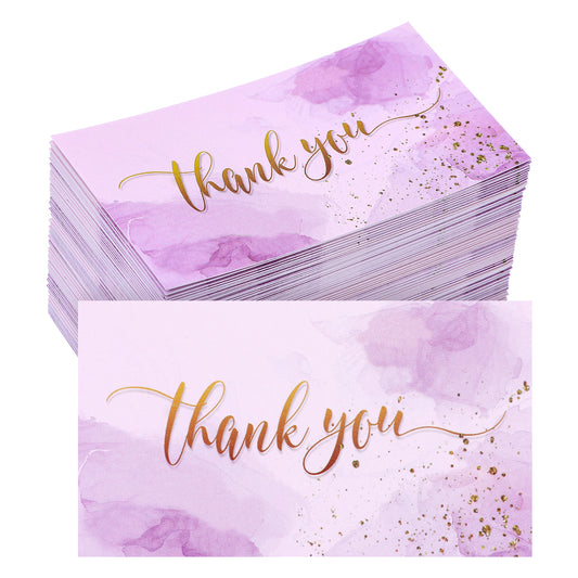 LXUEJIE 100 Pcs Thank You Cards, Purple Thank You Cards 3.5 x 2 inch Thanks Card with Free Write Purplek Thanks Card for Small Business Owners Weddings Baby Shower Bridal Party