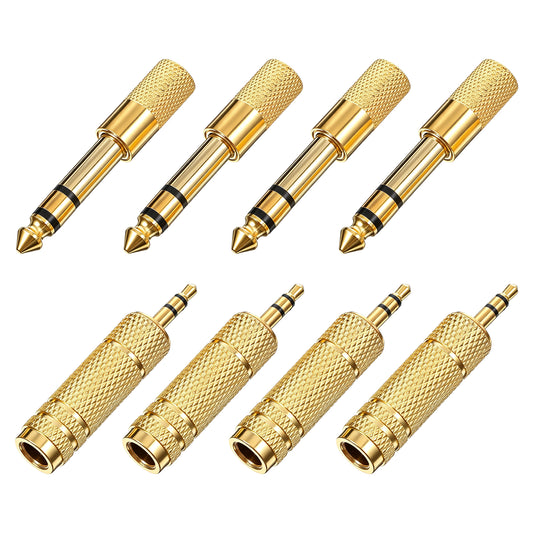 BOHUIZ 8 Pack Headphone Jack Adapter, 3.5mm 1/8 Inch to 6.35mm 1/4 Inch TRS Stereo Audio Converter Male to Female for Guitar Amplifier Keyboard Mixer