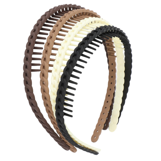 JJUNW 4 Pcs Toothed Plastic Headbands for Women, Non Slip Comfortable Gripping Teeth Design Prevent Slipping Off, Flexible Comb Hair Bands for Daily Commute Home Hairstyle Fixing