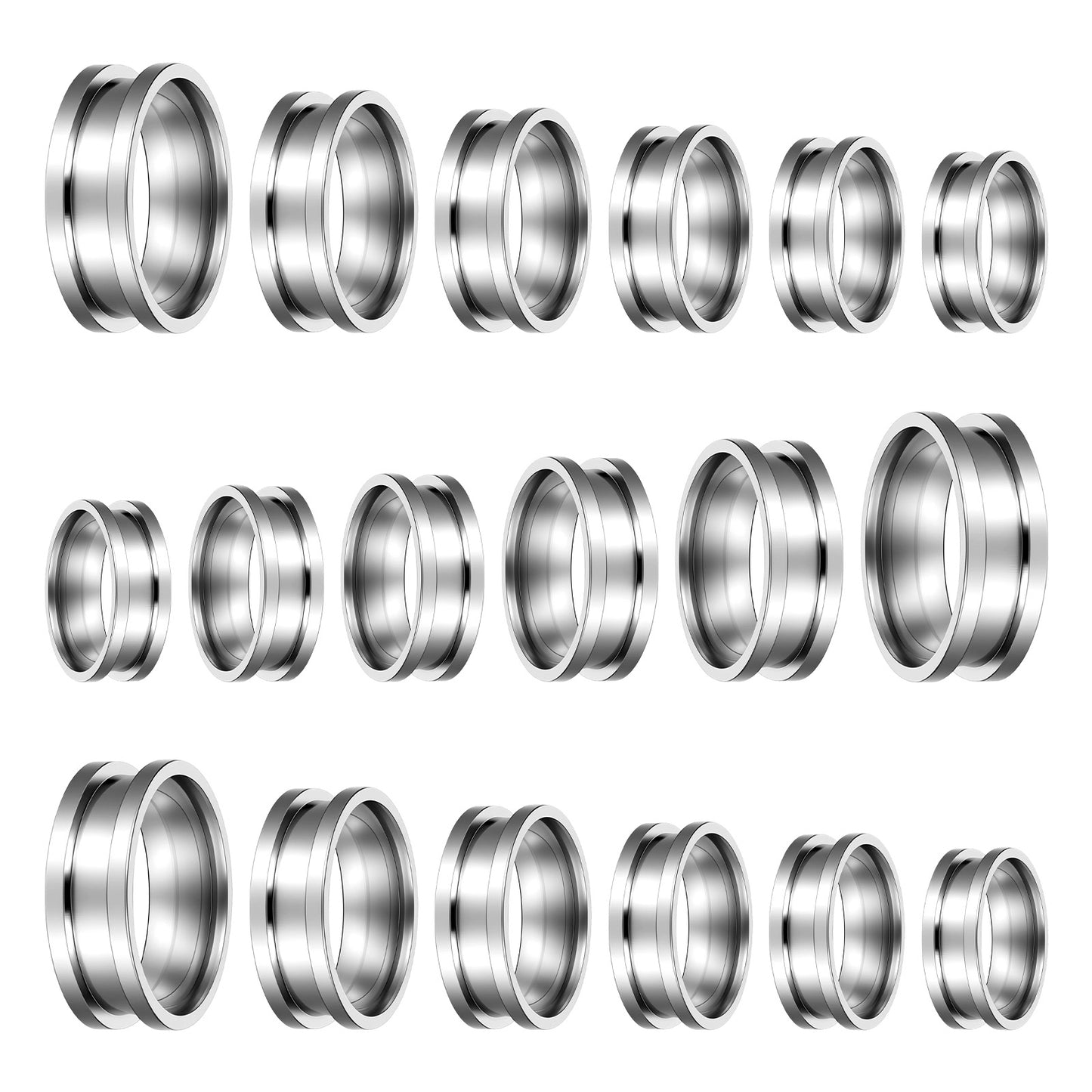 Molain 18 Pcs Stainless Steel Grooved Ring Blanks, Round Inlay Ring Core Blank 8mm Wide Round Grooved Inlay Rings Blanks for Jewelry Making Kit Men Women DIY Craft Supplies US Size 7-12(Silver)