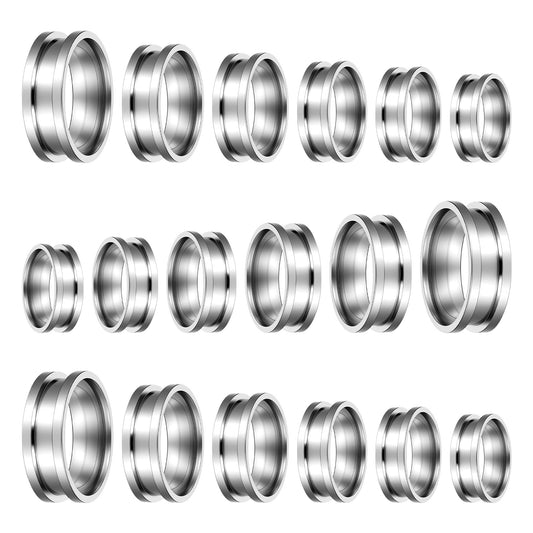 Molain 18 Pcs Stainless Steel Grooved Ring Blanks, Round Inlay Ring Core Blank 8mm Wide Round Grooved Inlay Rings Blanks for Jewelry Making Kit Men Women DIY Craft Supplies US Size 7-12(Silver)