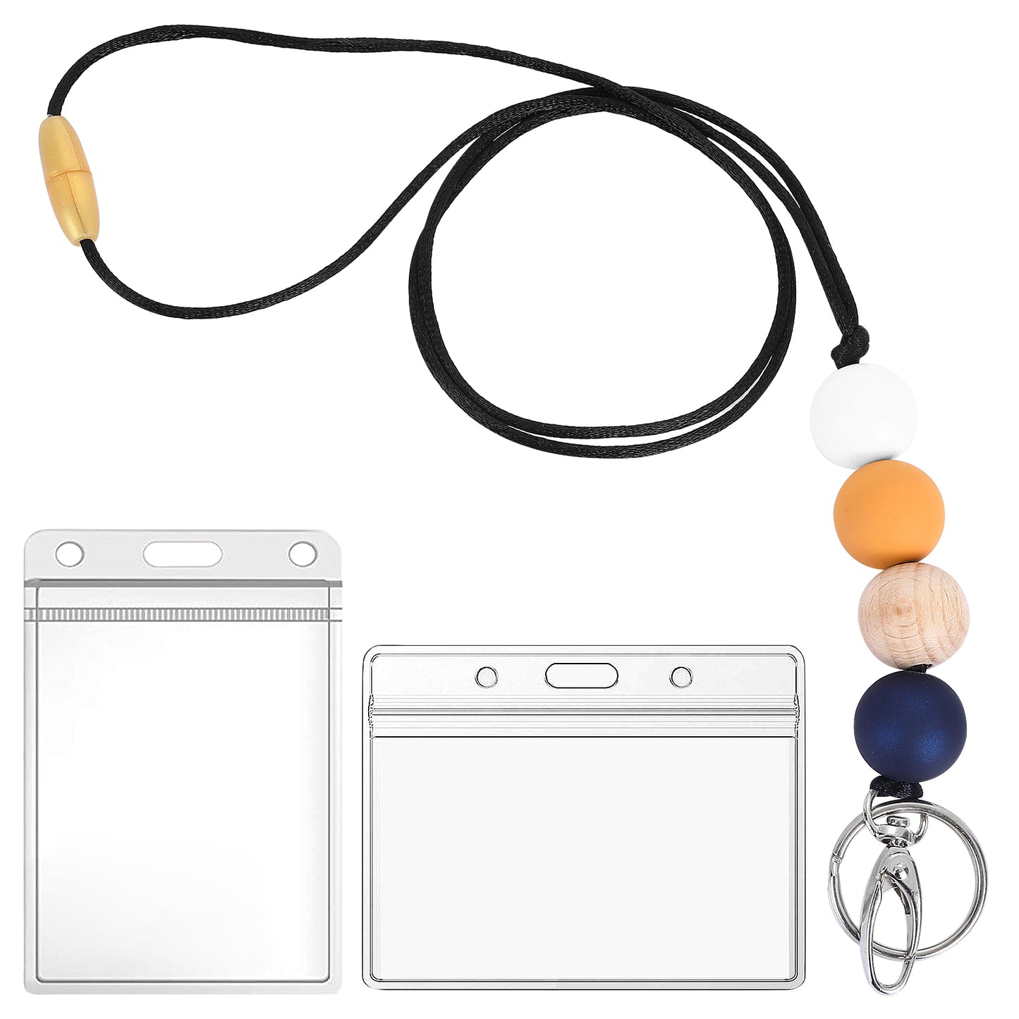 Molain Badge Lanyard with ID Card Holder, Silicone Beaded Lanyard Necklace, Badge Holders with Lanyard for Teachers Nurse Employees Students (A)