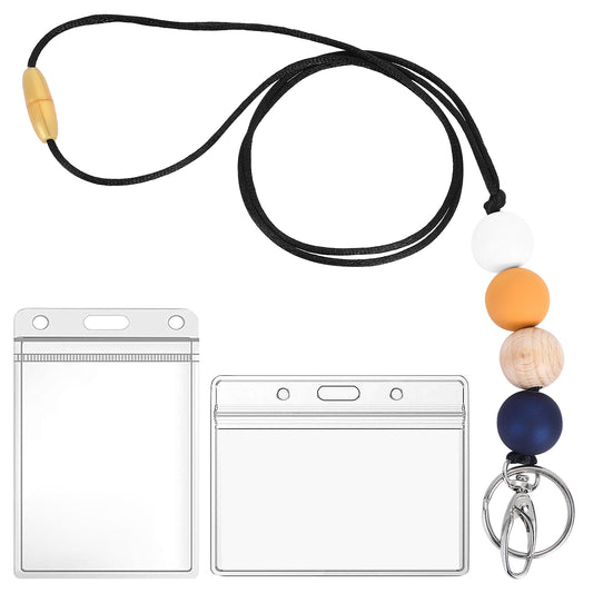 Molain Badge Lanyard with ID Card Holder, Silicone Beaded Lanyard Necklace, Badge Holders with Lanyard for Teachers Nurse Employees Students (A)