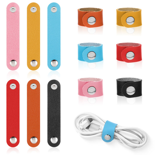 Molain 12Pcs Leather Cord Organizer, Reusable Cable Straps Cable Ties Phone Cord Keepers Multipurpose Cord Holder for Charging Cords Earphone Computer Wire Desk Cable Management Travel Accessories