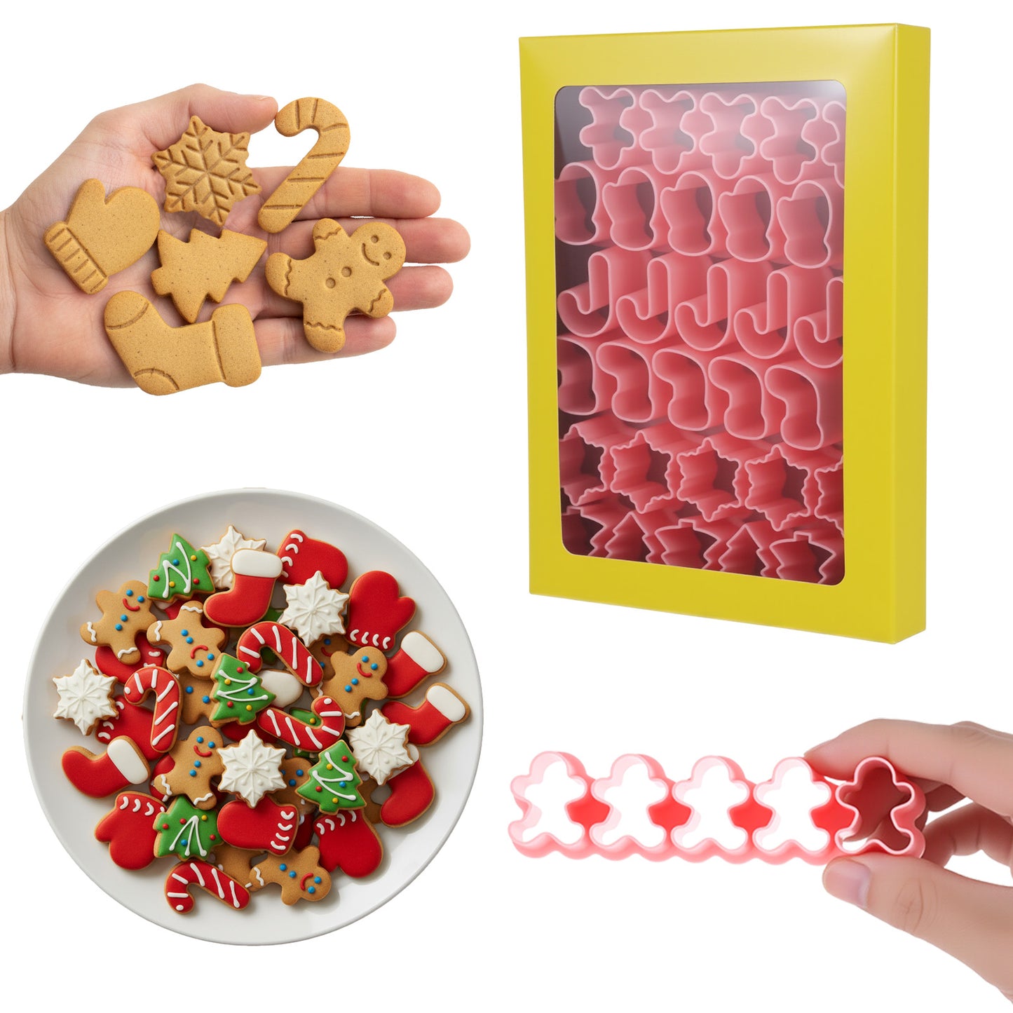Molain 6Pcs Mini Christmas Cookie Cutters Set, Tree, Gingerbread Man, Candy Canes, Snowflakes, Gloves, Christmas Stockings, Holiday Cookie Cutters for Fondant, Pet Snacks