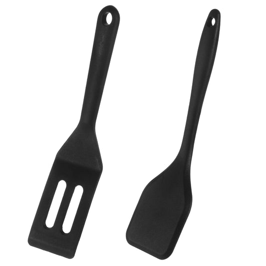 MBAIYO 2 Pack Small Silicone Spatula, Heat Resistant Slotted Mini Spatulas, Mini Non-Stick Spatulas Kitchen Spatula Turner Utensils for Cooking Baking & Flipping (Black)