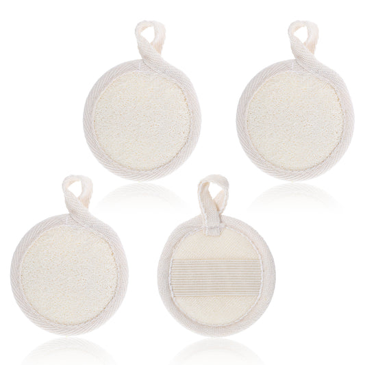 JJUNW 4 Pcs Natural Loofah Sponge Facial Scrub Pads Exfoliating Pads, Natural Loofah Face Scrubber, Face Exfoliating Loofahs Scrubber Exfoliator Pad for Women Men Bath Shower