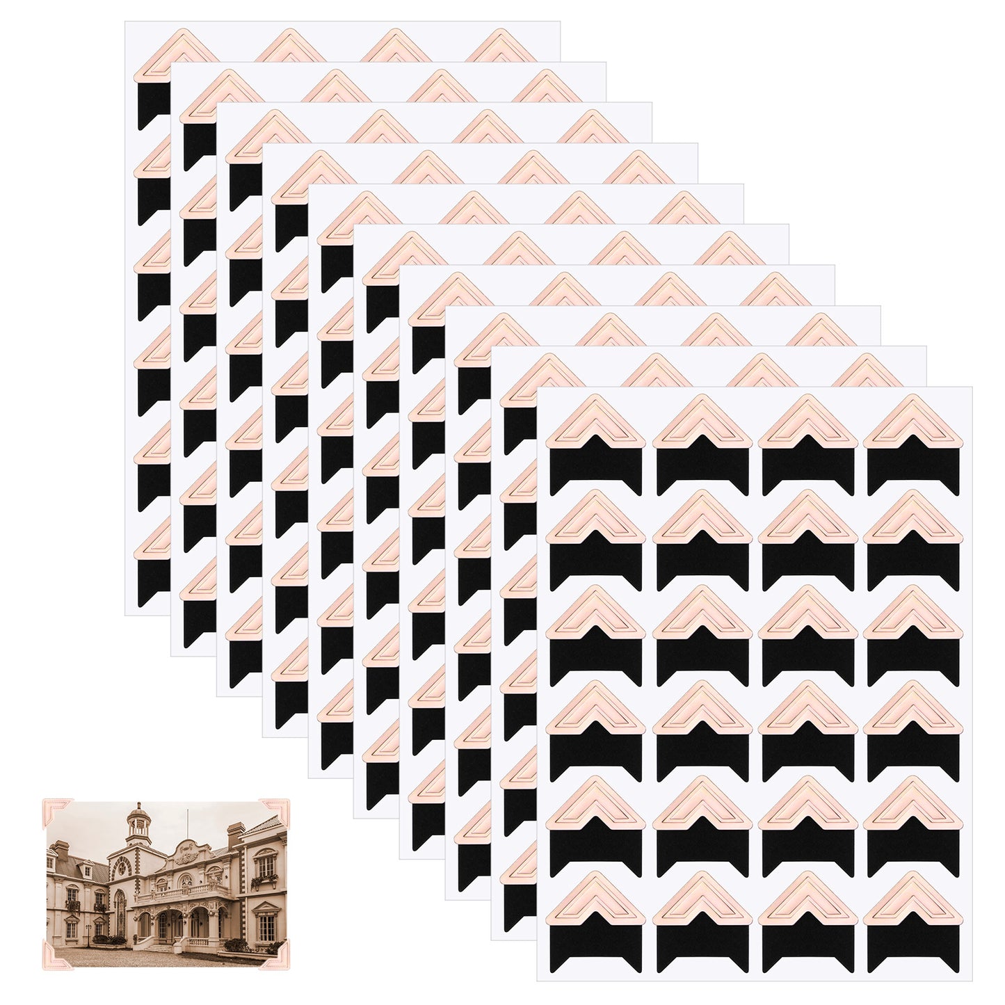 GEEHUA 10 Sheets 240 Pieces Photo Corners, Self Adhesive Photo Mounting Corners Rose Gold Photo Corner Stickers for DIY Scrapbook Photo Album Journal(Rose Gold)