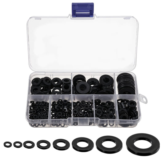 LIQWEI 500 Pcs Nylon Flat Washers, Hose Washer Rubber Screw, Sealing Faucet Washers Kit Vibration Absorbing Pads for Faucets Bolts Screws Hose Plumbing Shower Head (M2 M2.5 M3 M4 M5 M6 M8 M10)