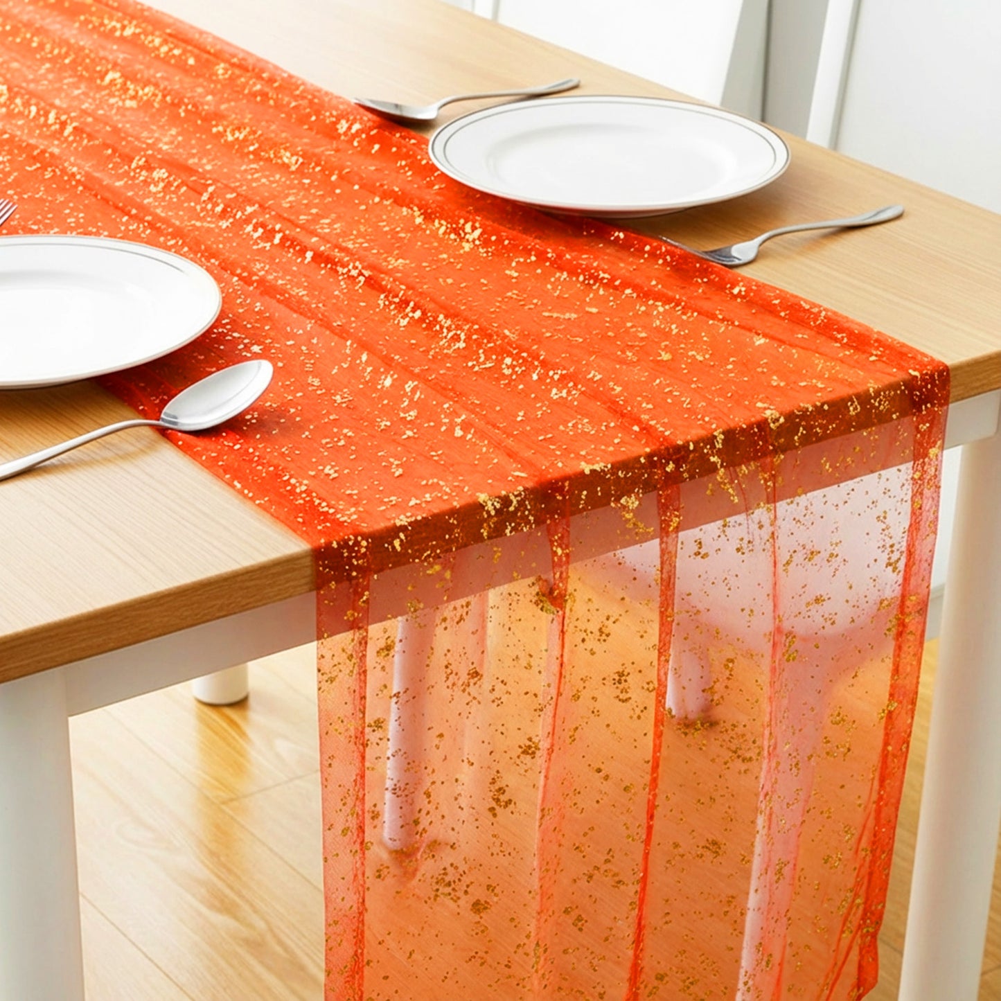 TIESOME Orange Table Runner, 10FT Orange Foil Glitter Sheer Sequin Dining Runners Wedding Centerpiece Table Decorations for Birthday Christmas Home Centerpiece Dining Event
