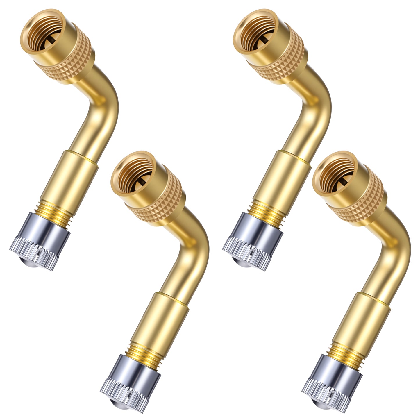 TIESOME 4PCS 90 Degree Tire Valve Stem Extenders, Universal Metal Valve Extensions for Passenger Cars Bicycles Motorcycles Trailers RV Vehicles(gold)