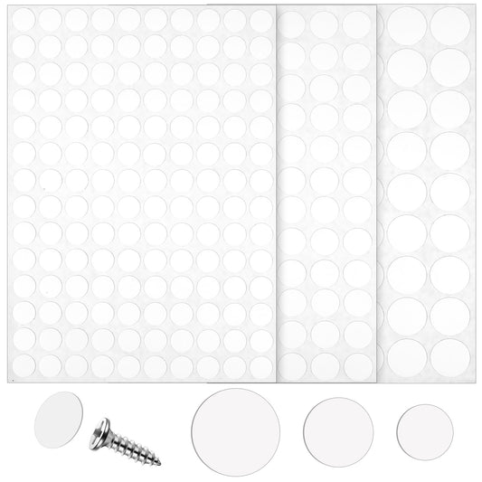 IANFAN 290 Pcs White Screw Hole Cover Stickers, 12 mm/15 mm/21 mm Self-Adhesive Screw Covers Caps Dustproof Screws Stickers for Furniture Cabinets Tables