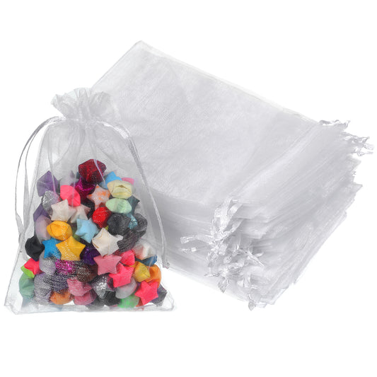 LXUEJIE 100 Pcs White Organza Bags, 4"x6" Small Mesh Gift Bags Sheer Drawstring Mesh Bag for Wedding Party Favors, Jewelry, Candy