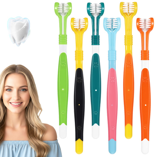 HJZHII 6Pcs 3-Sided Autism Toothbrush Set, Soft Travel Toothbrush Soft Bristle Toothbrushes Autism Toddler Tooth Brush for Kids with Sensory Needs Comfortable Grip(6)