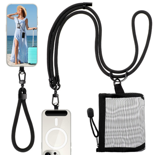 JIYIN Phone Lanyard and Wrist Straps, Clip and Go Strap for Phone with Wallet Crossbody, Adjustable Cell Phone 8mm Thick Lanyard Crossbody for Around the Neck