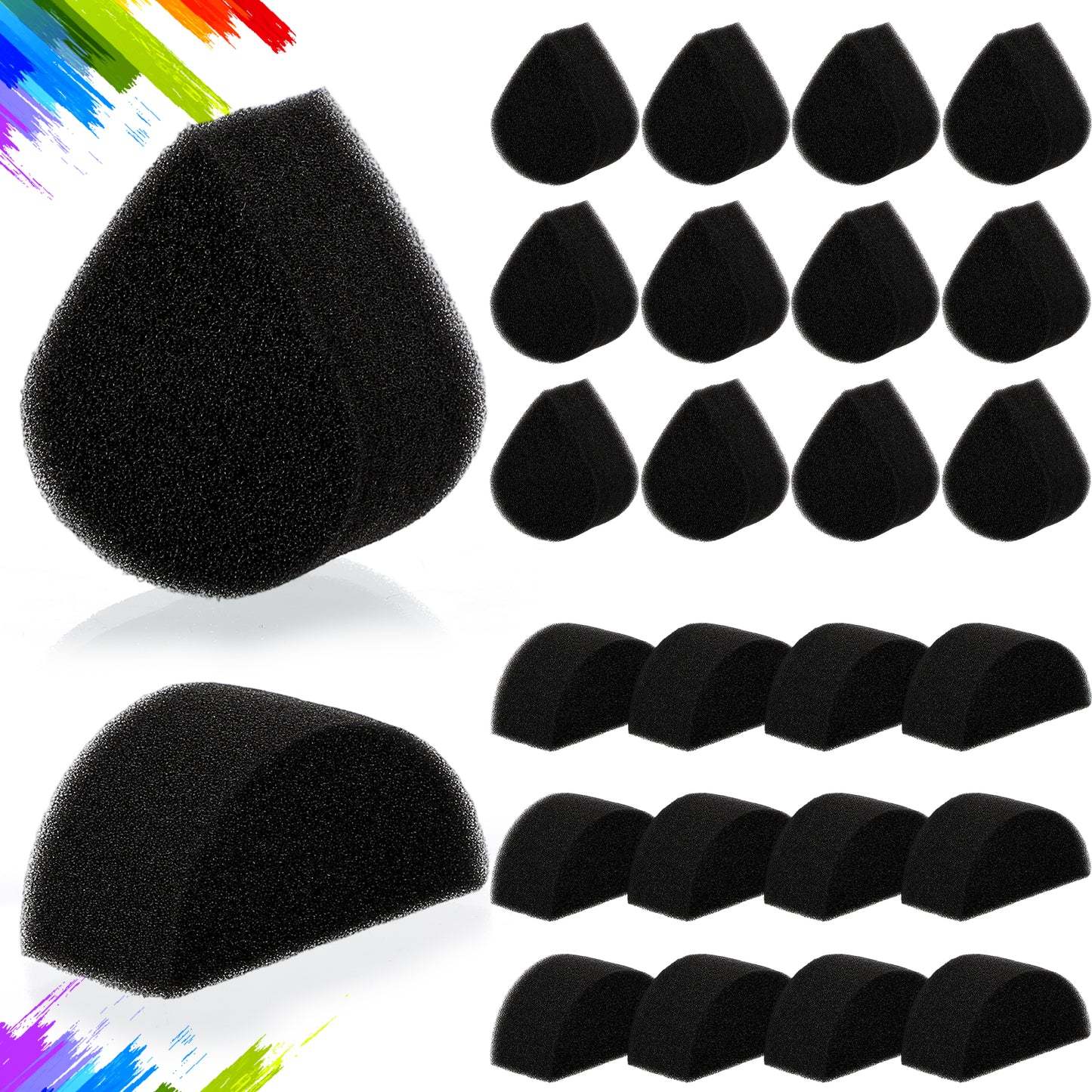 YUXMU 24 Pcs Face Painting Sponges, Black High Density Petal Oval and Semicircular Painting Sponges Makeup Sponge Face Painting kit for Art Work Makeup and Body Paint Halloween Christmas Festival