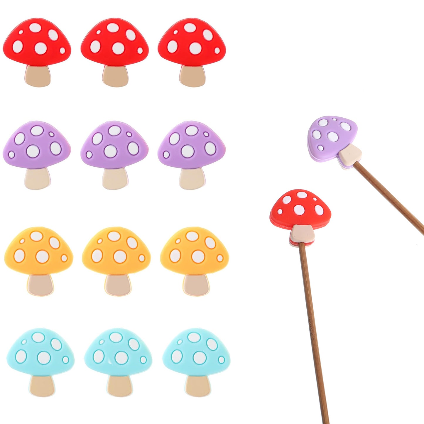 TIESOME 12 Pcs Knitting Needle Stoppers, Mushroom Silicone Needle Point Protectors, Colorful Knitting Needles End Caps Stitch Holders for Beginners Craft DIY