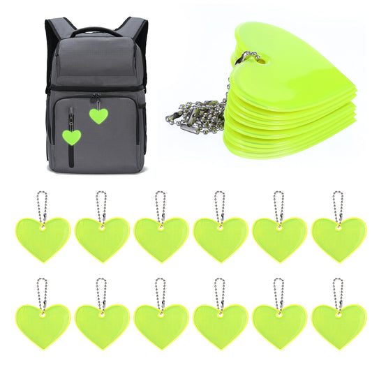 AOZUO 12Pcs Safety Reflectors Pendants, Safety Reflector with Chains, Reflective Heart-Shaped Pendant for Adult Children School Bag Night Walking Cycling Running Dog Walking