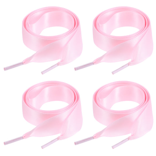 AOZUO 2 Pairs Ribbon Shoe Laces, Flat Satin Shoelaces Soft Silk Shoestrings Shoe Ties for Sneaker Skate Boots(Pink)