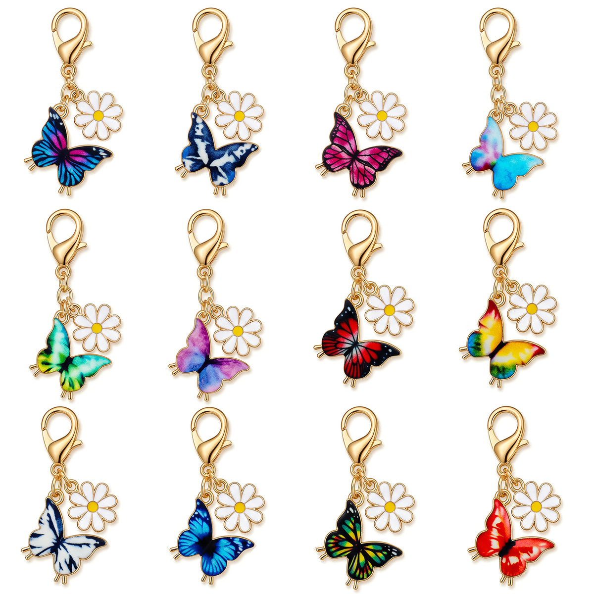 Molain 12PCS Butterfly Daisy Keyring, Colorful Bag Charms for Women Gifts