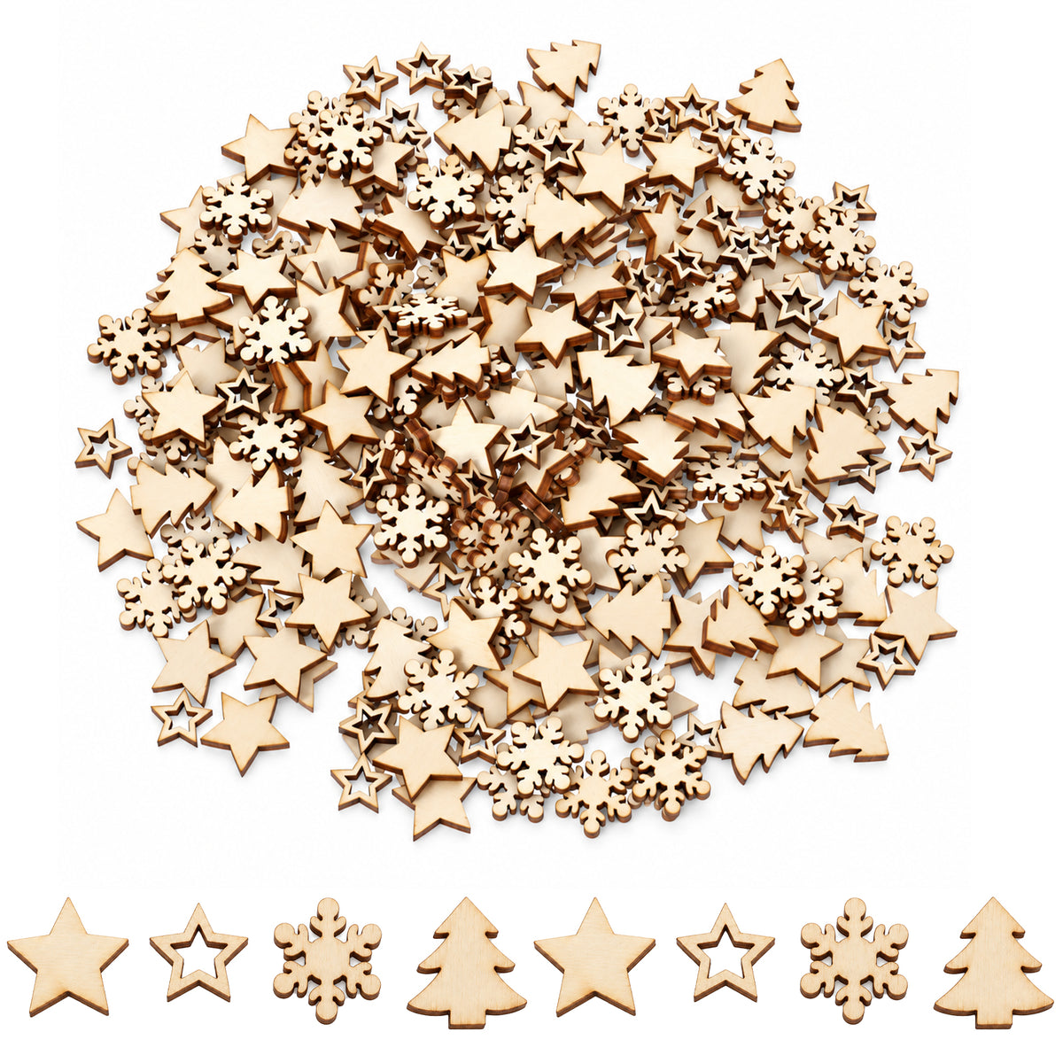 Amabro 300Pcs Unfinished Wooden Christmas Cutouts Natural Small Wood Crafts