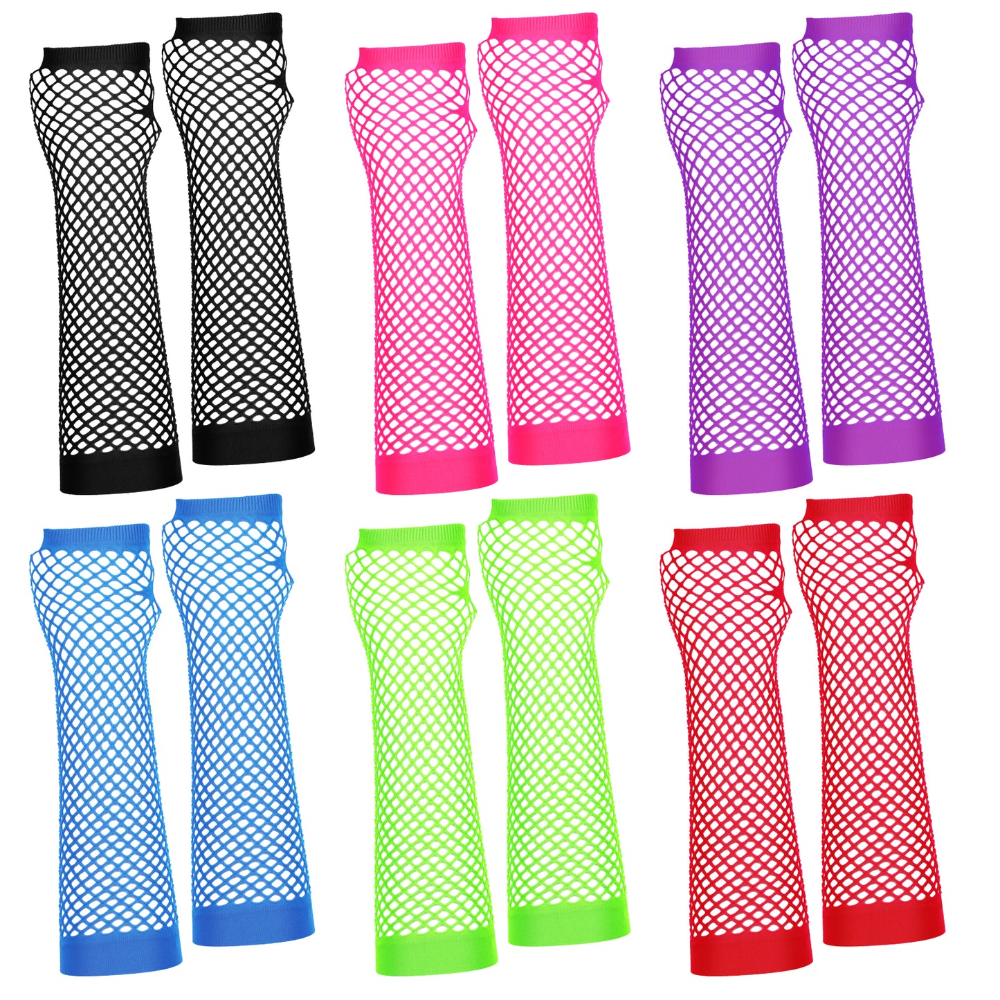 TIESOME 6 Pairs Fishnet Gloves Fingerless Neon Gloves, 6 Colors Long Stretchy Fishnet Arm Sleeves for Women Men 80s Party Costume Accessories Supplies for Halloween Christmas Party Cosplay Costume