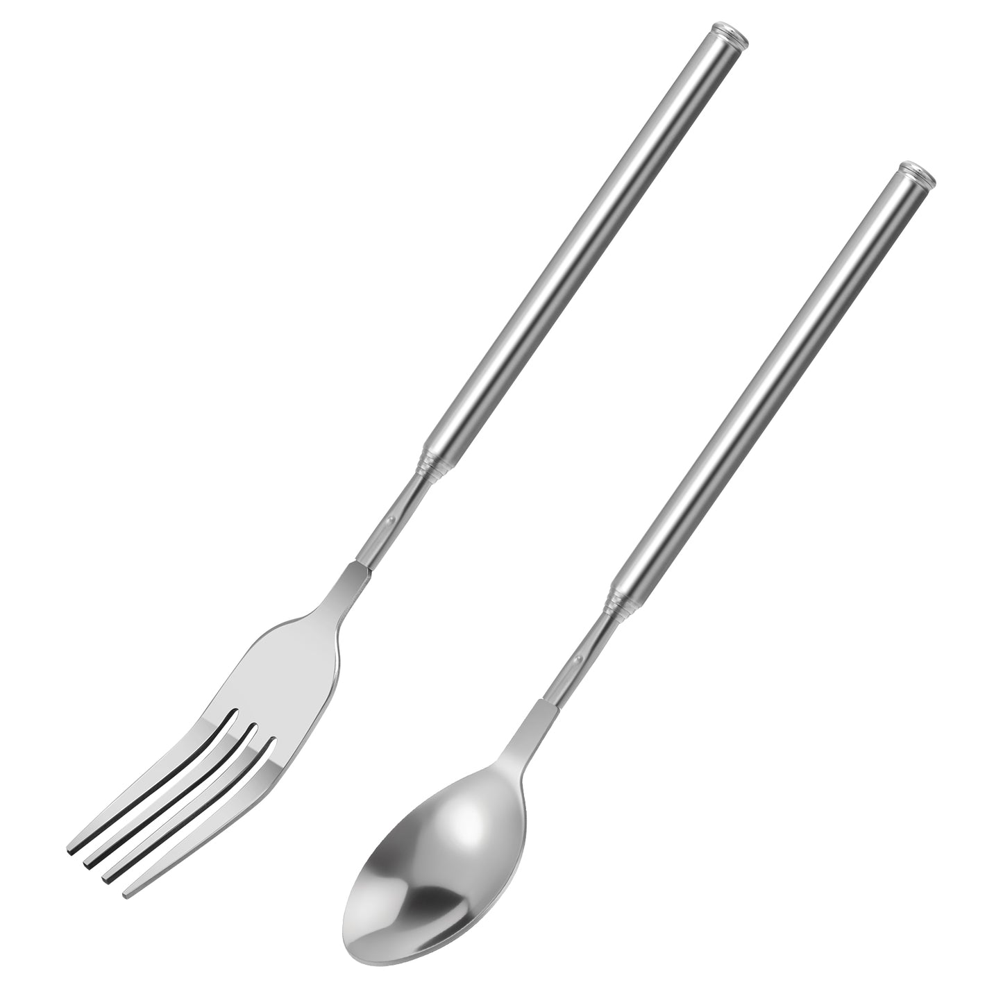 Giantree 2 Pcs Telescopic Fork Spoon, Long Extendable Fork and Spoon Stainless Steel Retractable Fork and Spoon Extendable Dinner Fruit Dessert Fork and Spoon 8.7~25.6inch
