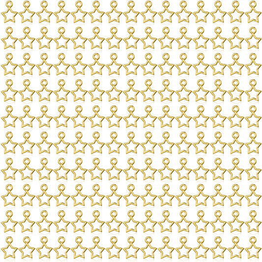 JIEYAO 150 Pcs Gold Star Charms, Hollow Mini Star Dangle Charm Metal Pendant Charms for DIY Jewelry Making Bracelet Necklace Earring Keychain Craft Accessories