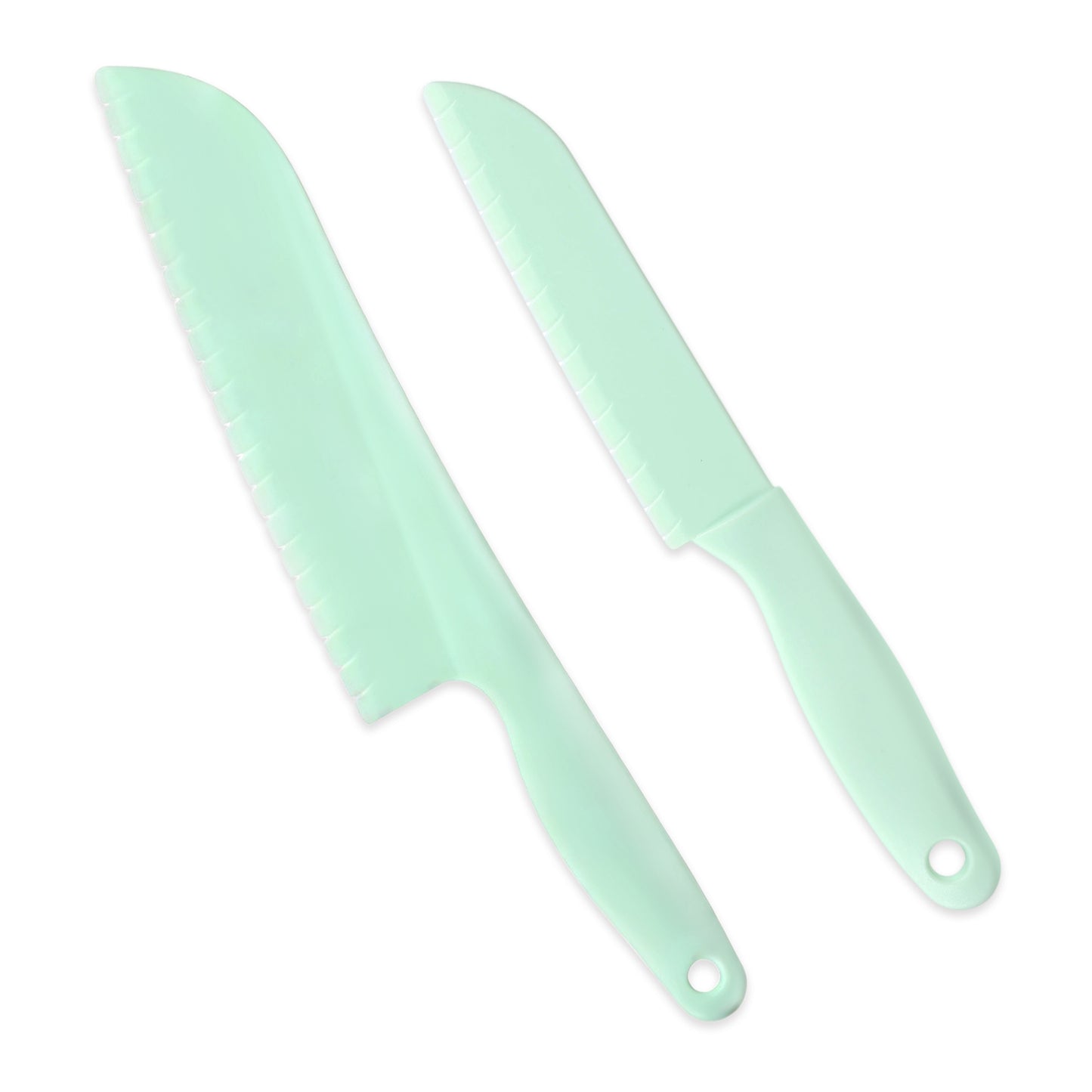 TIESOME 2 Pcs Lettuce Knife to Prevent Browning, 11 & 8 Inch Nylon Knives for Salad, Vegetables, Fruits, Cake (Green)