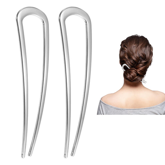 JIYIN Metal French Hair Pins, 5.5 Inch U-Shaped Large Hair Fork for Buns Long and Thick Hair, U Shaped Hair Pins for Women, Elegant French Twist Hair Pin, Suitable for Various Hairstyles(Silver)
