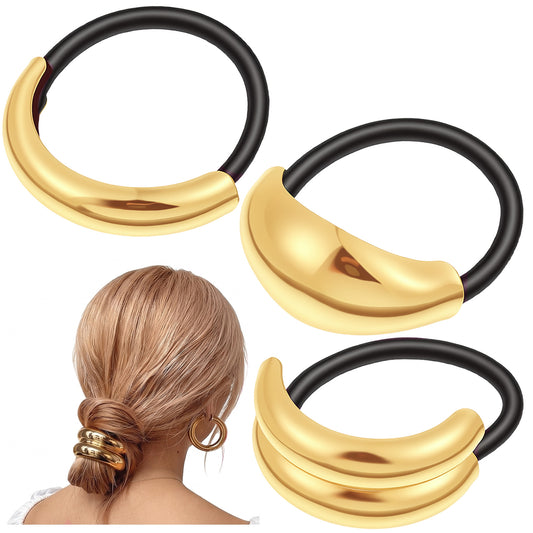 Jeffdad 3 Pcs Gold Hair Ties, Metal Ponytails Hair Cuffs