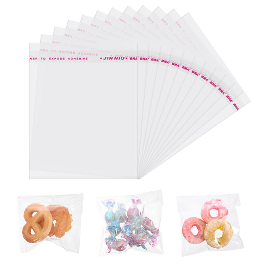 JIYIN 200PCS Cookie Bags Self Sealing Bags, Cookie Bags for Gift Giving Clear Candy Bags for Bakery Sale Self Adhesive Clear Bags for Packaging Sealable Bags (200, 10x8cm)