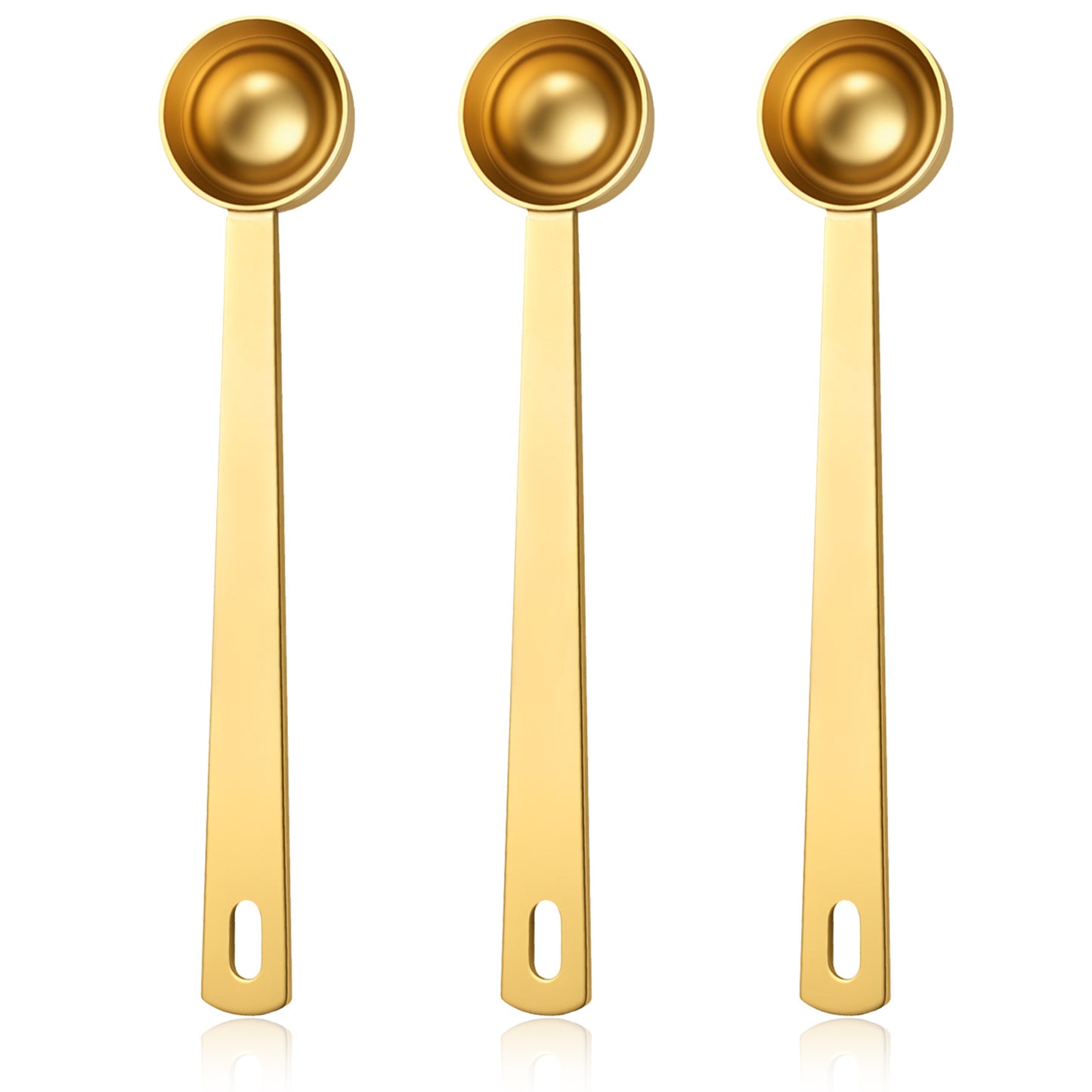 Cobee 3 Pcs 5ml Measuring Spoons, Stainless Steel Gold Coffee Scoop with Long Handle Tablespoon Measure for Milk Tea Sugar Flour Baking Supplies