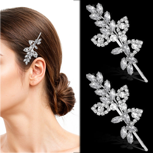 HJZHII 2 Pcs Rhinestone Hair Clips, Silver Hair Clips for Wedding Party Prom Crystal Hairs Clip Elegant Bridal Hairs Accessories for Brides Bridesmaids Flower Girls