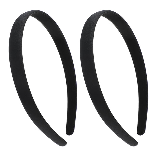 LIQWEI 2 Pcs Thin Black Headband, 1.5 Cm Non-Slip Plain Hair Bands Fabric Covered Headbands, Padded Craft Headbands For Cosplay Holiday Women Hair Pieces Accessories