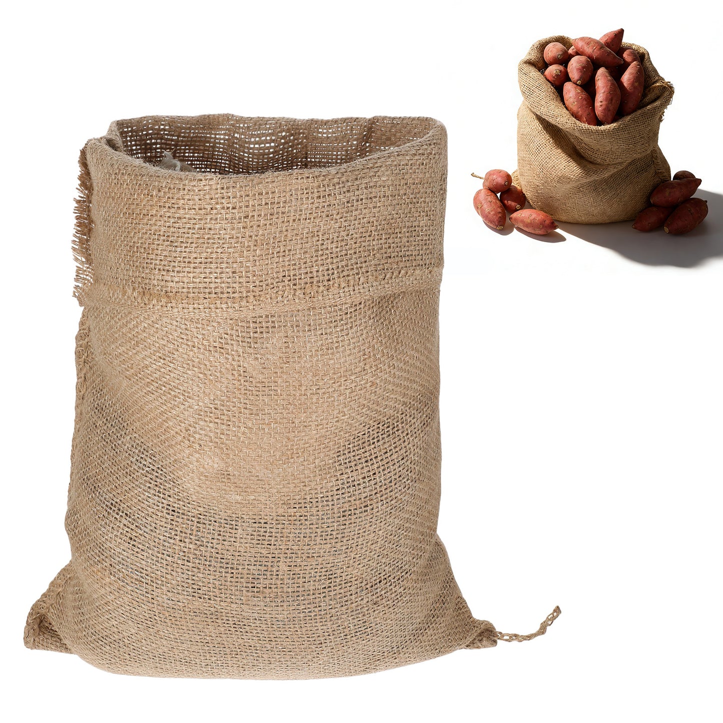XLIUAX Large Hessian Potato Sack, 60x40cm Potato Storage Hessian Bags Reusable Woven Sand Storage Open-Top Burlap Sack for Grains, Vegetables and Sand