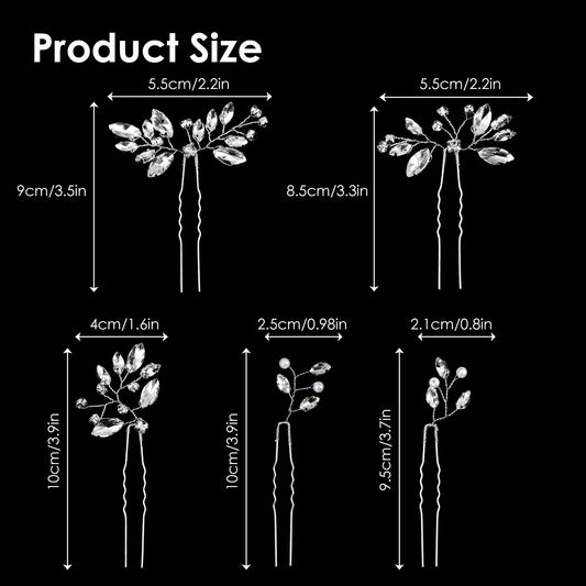 JIEYAO 5 Pcs Rhinestone Bride Wedding Hair Pins, Crystal Bridal Hair Accessories, Silver Flower Hair Piece for Women