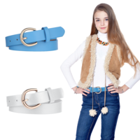 Molain 2 Pack Girls Belt, 32.3 Inch Kids Elastic Belt PU Leather Waist Belt with Double O Ring Buckle Exquisite Comfortable Skinny Strappy Waist Belt for Kids Dress Pants Jeans (Blue + White)