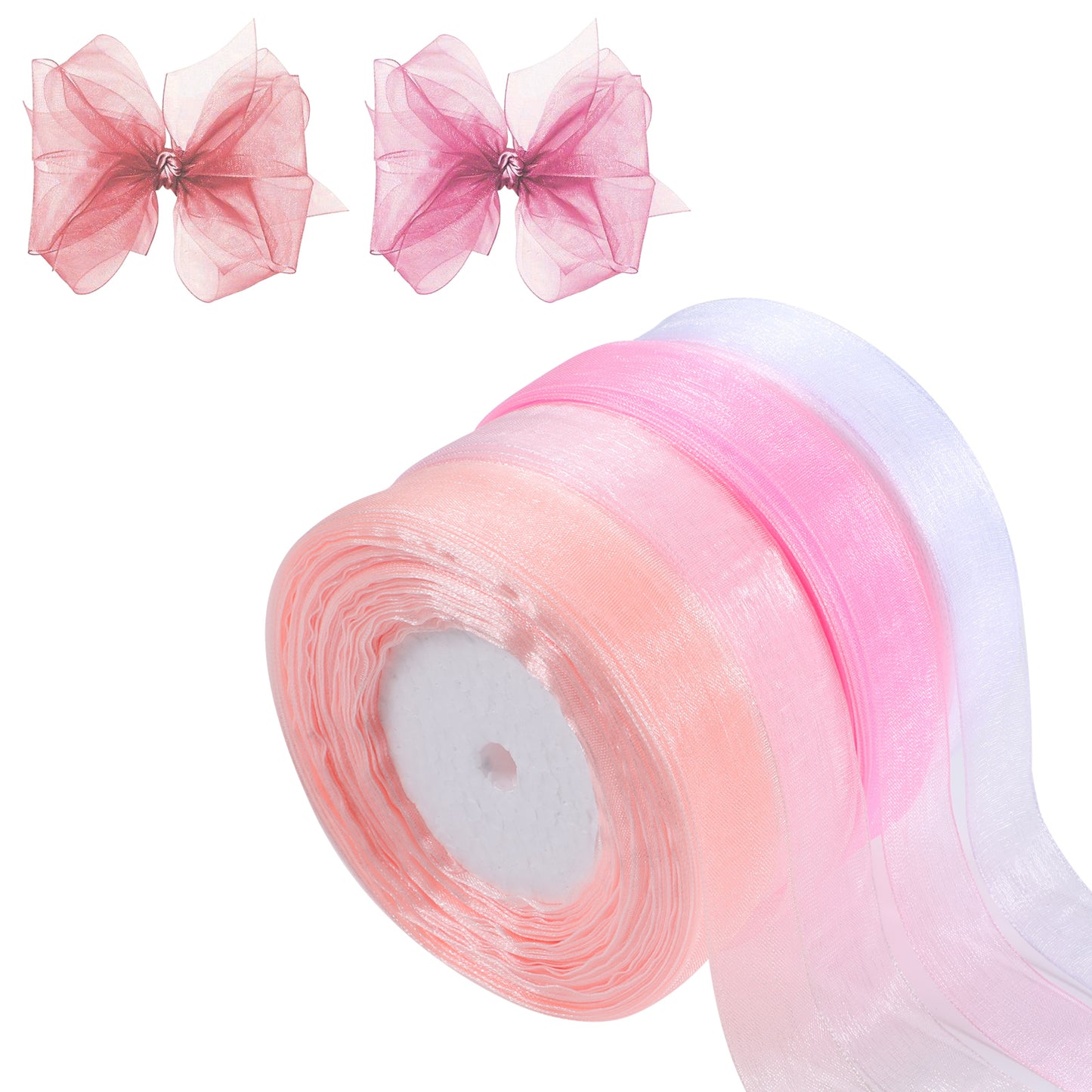 TIESOME 4 Rolls Organza Ribbon, 3/4 Inch 50Yard Chiffon Ribbon Mesh Fabric Ribbon for Crafts, Flower Bouquet, Wedding, Ornaments(White/Champagne/Pink/Cherry Blossom Pink)