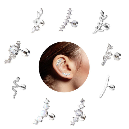 HJZHII Helix Piercing Earrings, 16G Cartilage Tragus Ear Jewellery Stainless Steel Flat Back Earring Stud Rhinestones(9)